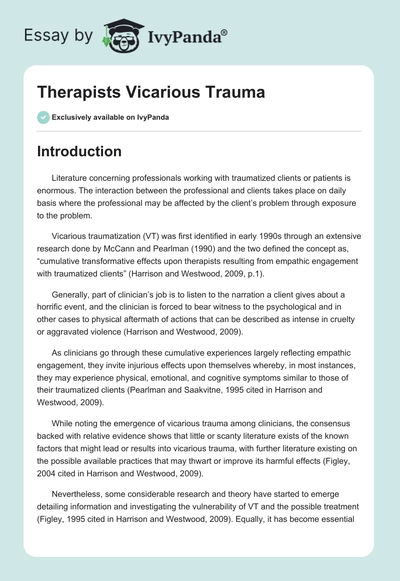 Therapists Vicarious Trauma. Page 1