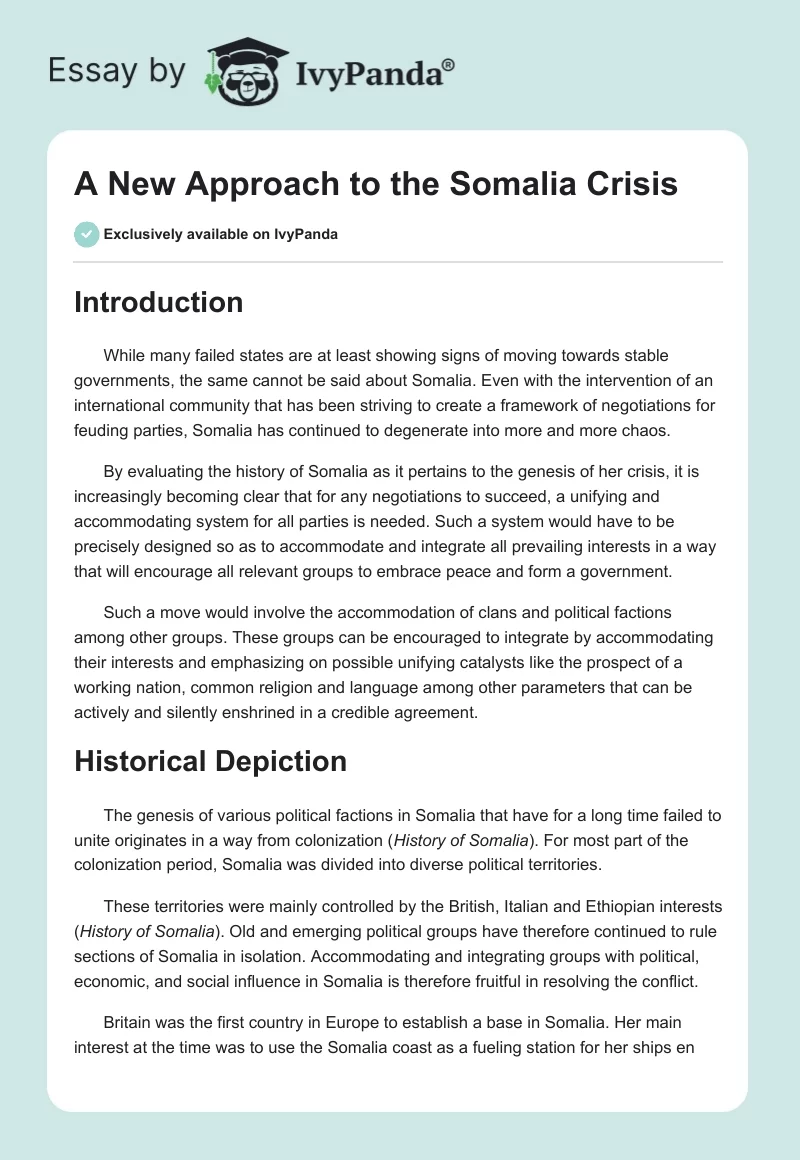 A New Approach to the Somalia Crisis. Page 1
