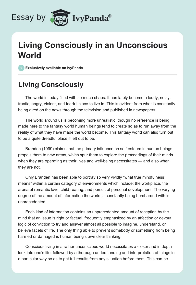 Living Consciously in an Unconscious World. Page 1