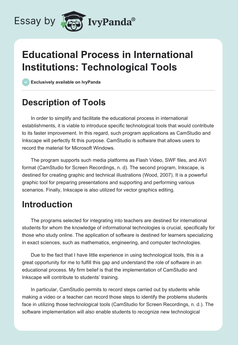 Educational Process in International Institutions: Technological Tools. Page 1