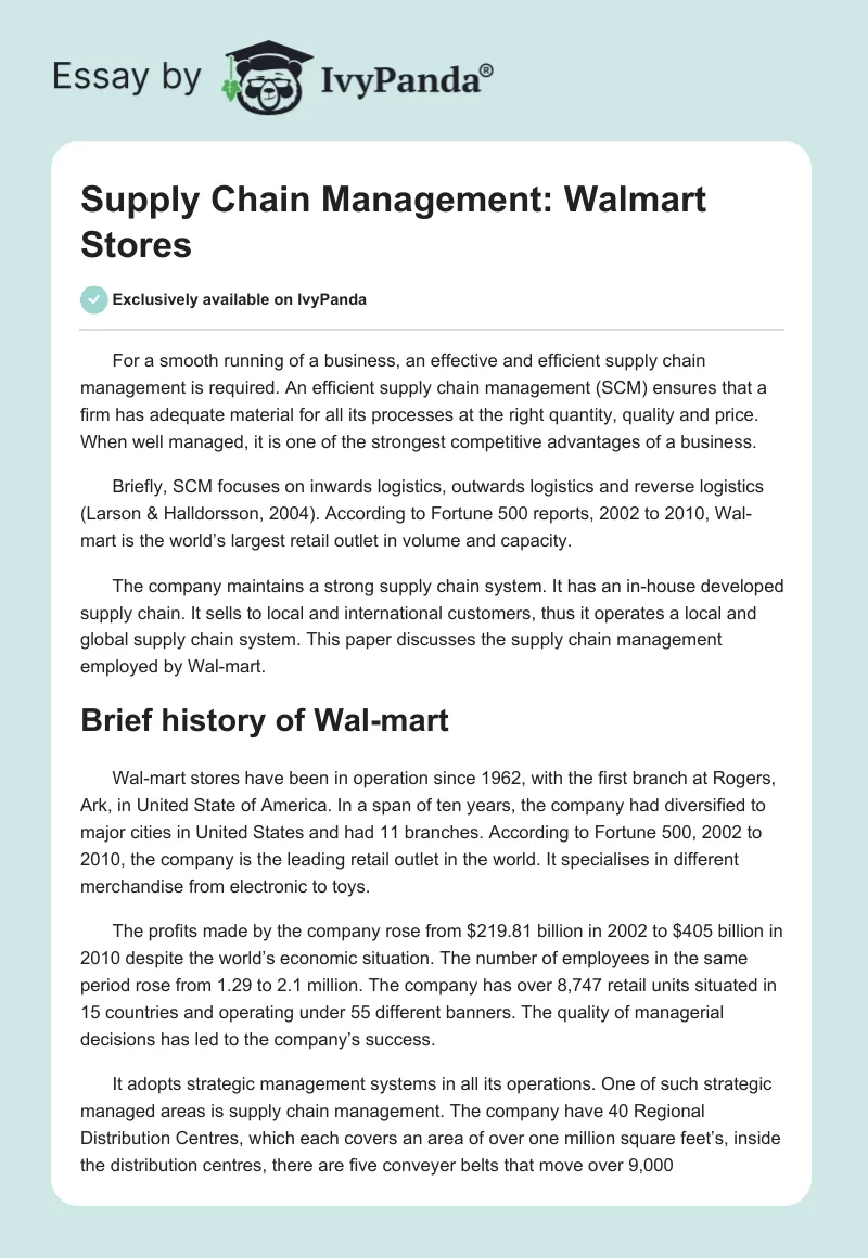 Supply Chain Management: Walmart Stores. Page 1