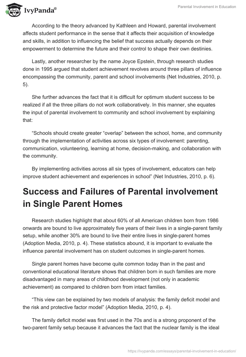 parental involvement in education research proposal