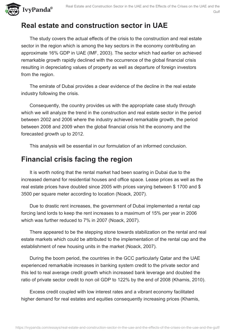 Real Estate and Construction Sector in the UAE and the Effects of the Crises on the UAE and the Gulf. Page 2