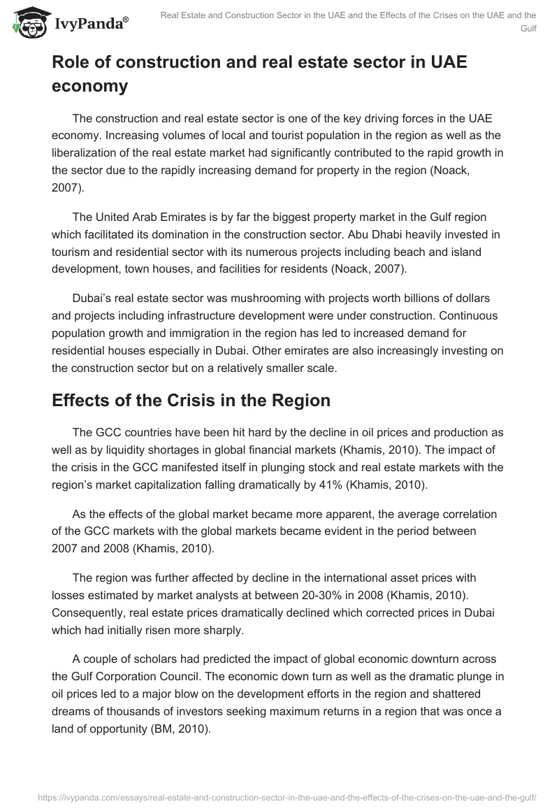 Real Estate and Construction Sector in the UAE and the Effects of the Crises on the UAE and the Gulf. Page 4