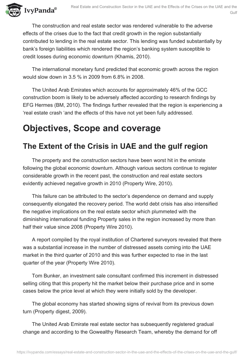 Real Estate and Construction Sector in the UAE and the Effects of the Crises on the UAE and the Gulf. Page 5