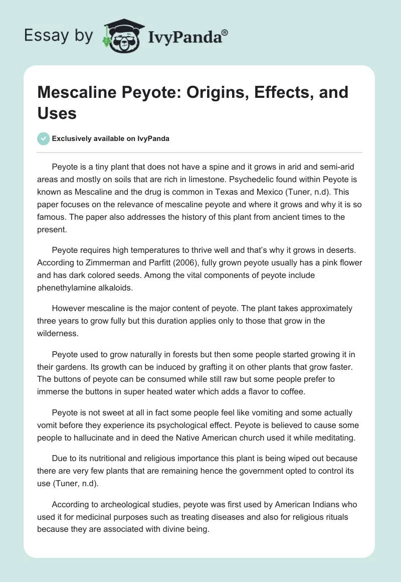 Mescaline Peyote: Origins, Effects, and Uses. Page 1