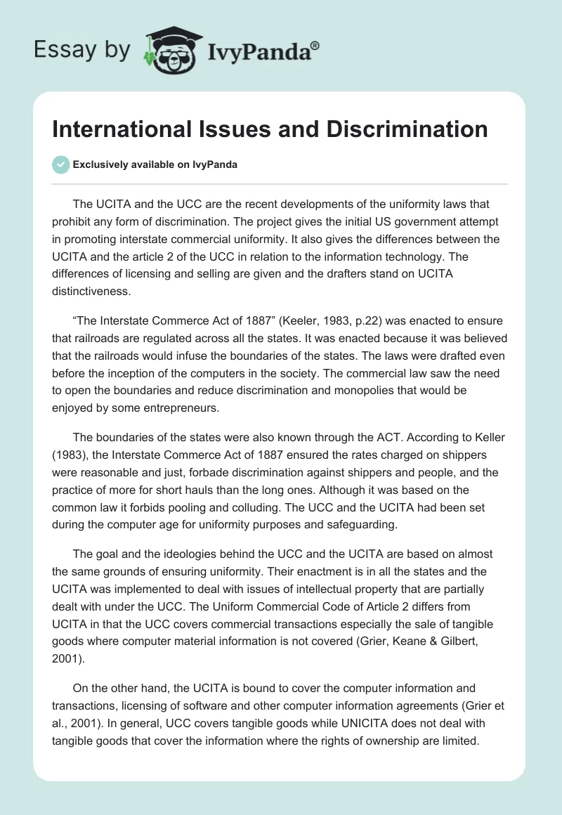 International Issues and Discrimination. Page 1