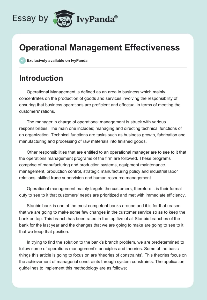 Operational Management Effectiveness. Page 1