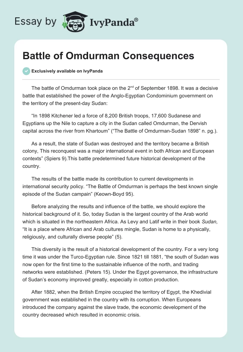Battle of Omdurman Consequences. Page 1