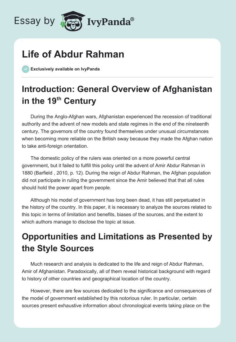Life of Abdur Rahman. Page 1