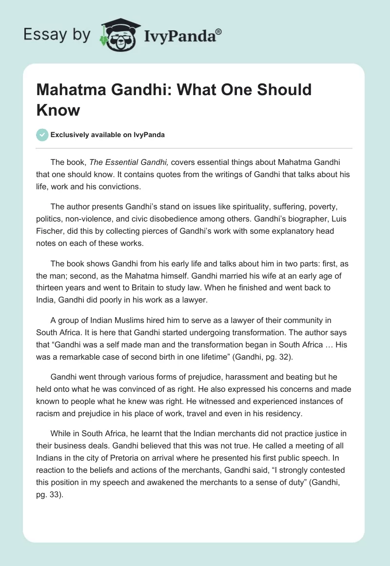 Mahatma Gandhi: What One Should Know. Page 1