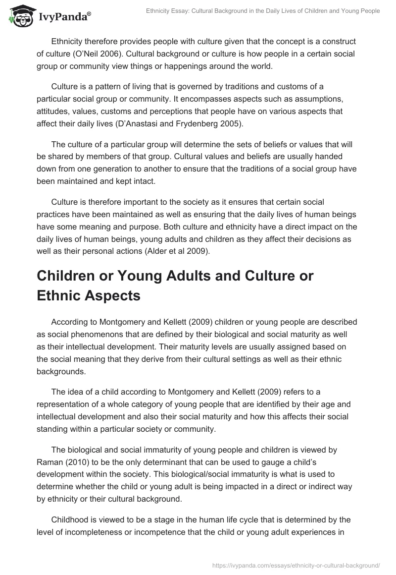 Ethnicity Essay: Cultural Background in the Daily Lives of Children and Young People. Page 2