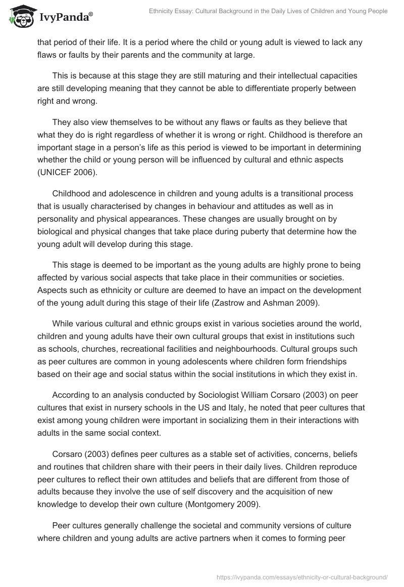 Ethnicity Essay: Cultural Background in the Daily Lives of Children and Young People. Page 3