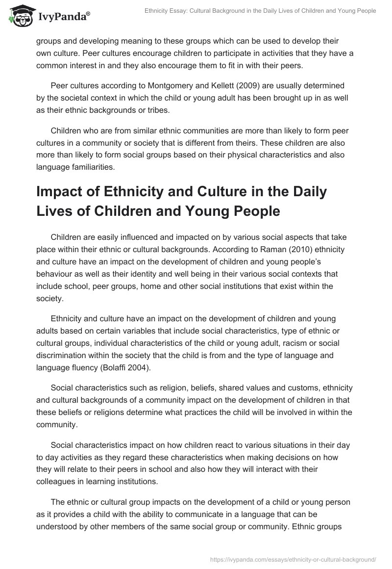 Ethnicity Essay: Cultural Background in the Daily Lives of Children and Young People. Page 4