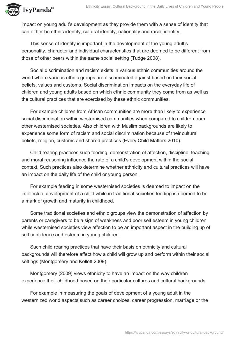 Ethnicity Essay: Cultural Background in the Daily Lives of Children and Young People. Page 5