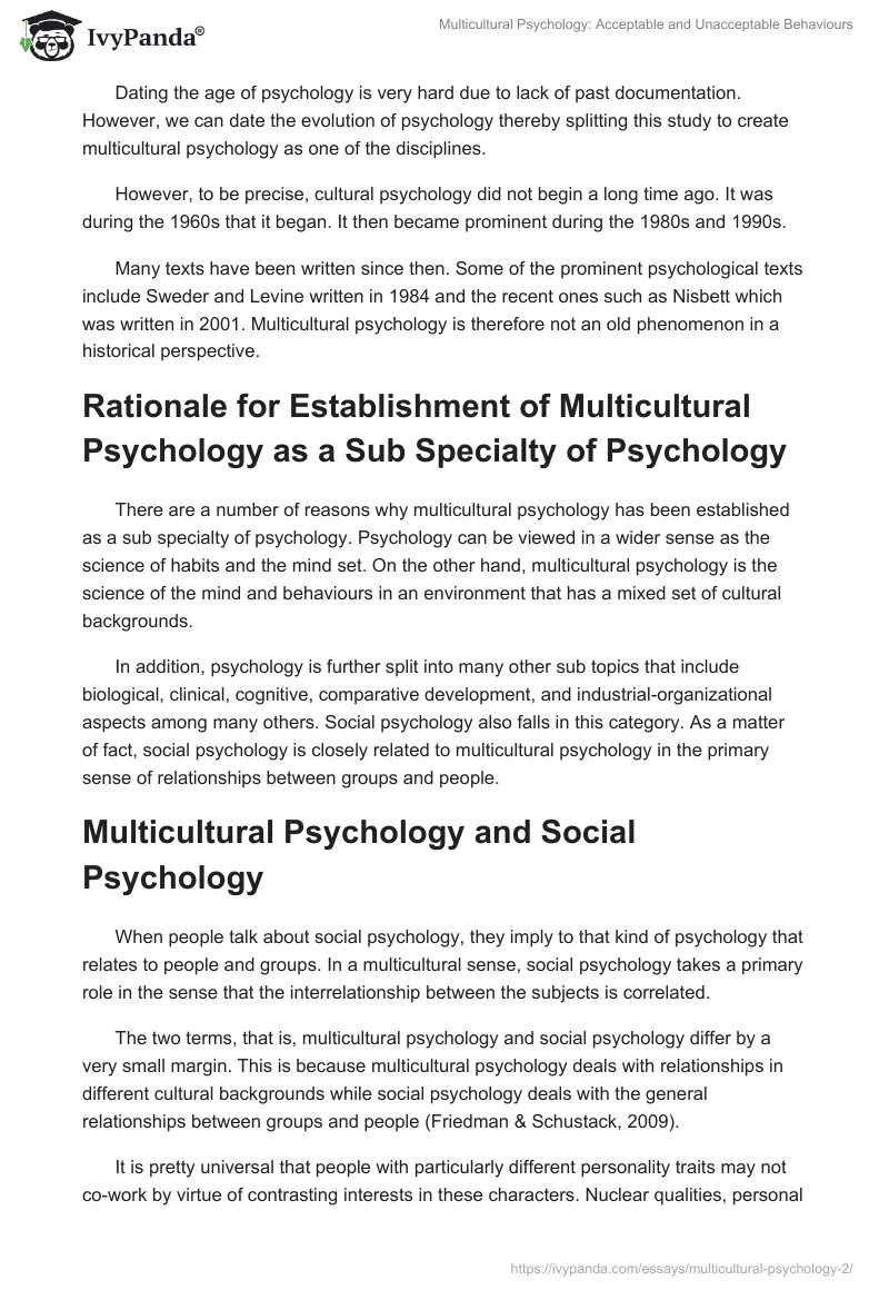 Multicultural Psychology: Acceptable and Unacceptable Behaviours. Page 2