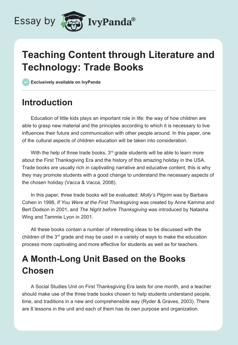 Teaching Content Through Literature and Technology: Trade Books. Page 1