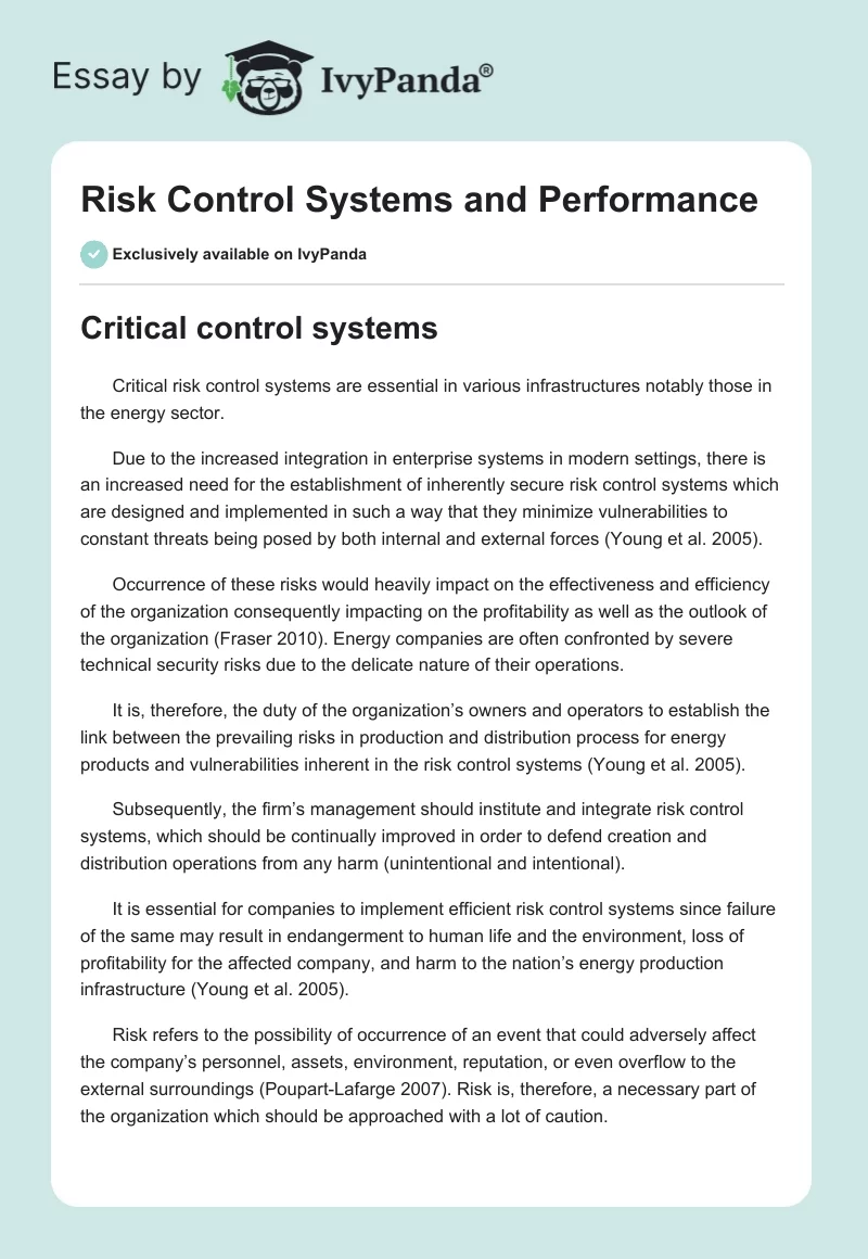 Risk Control Systems and Performance. Page 1