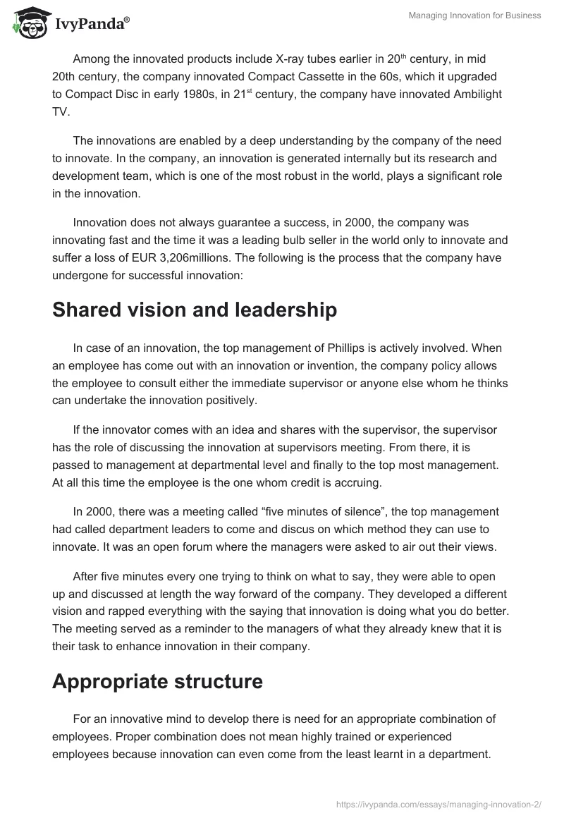 Managing Innovation for Business. Page 2