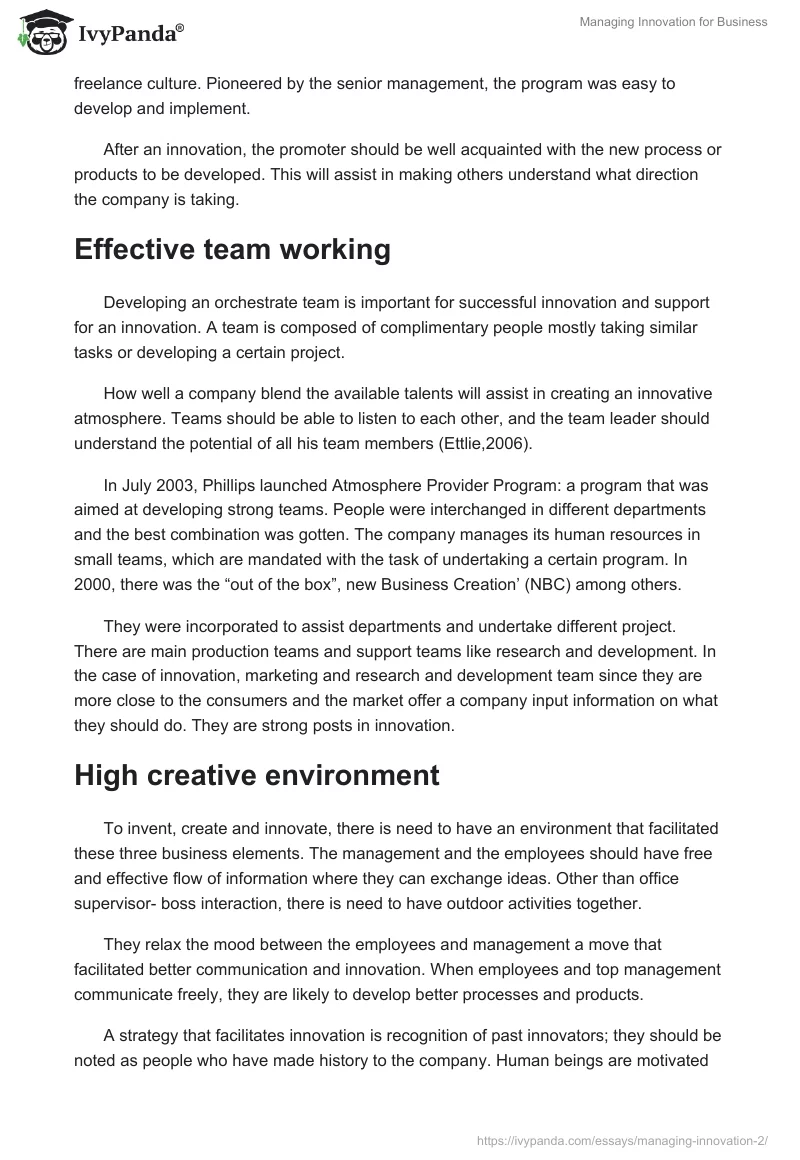 Managing Innovation for Business. Page 4