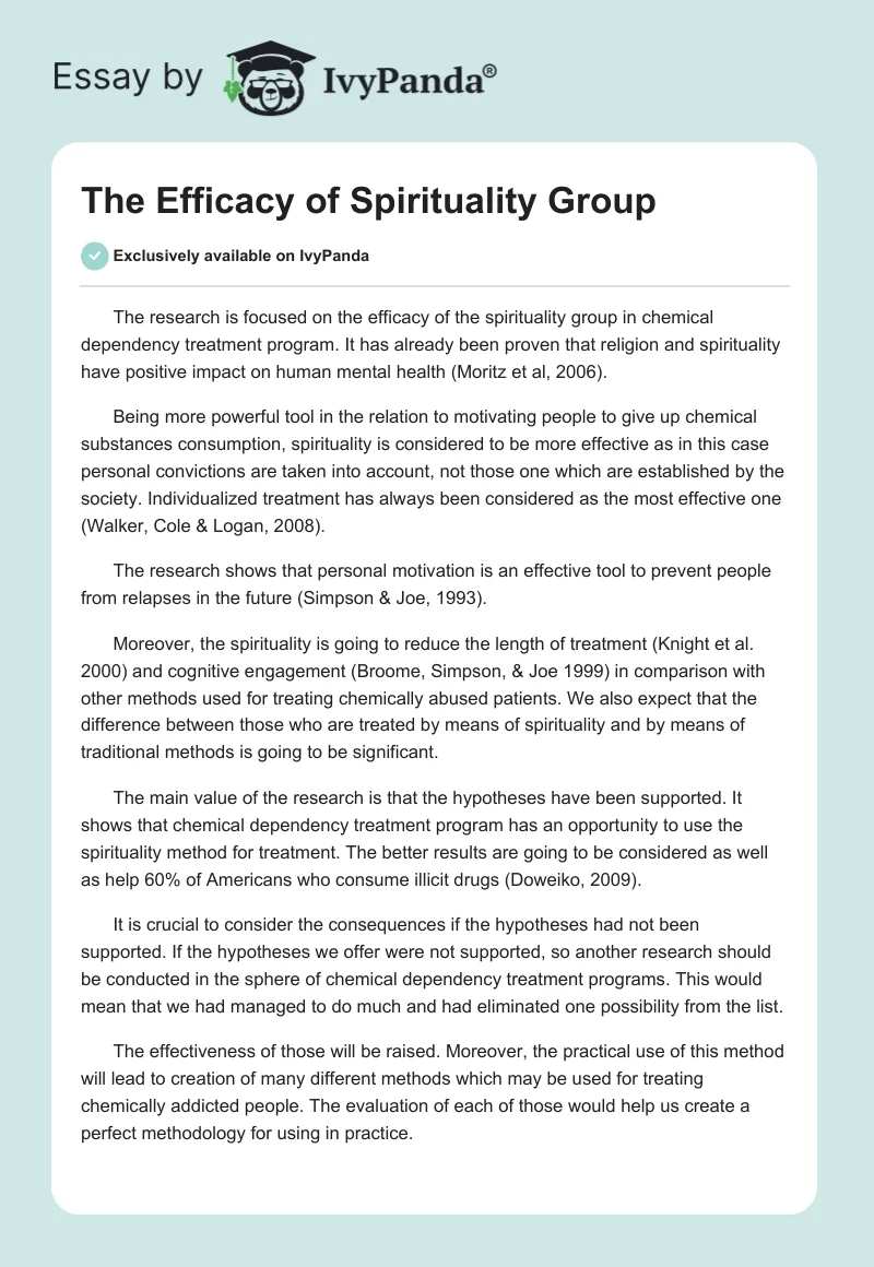 The Efficacy of Spirituality Group. Page 1