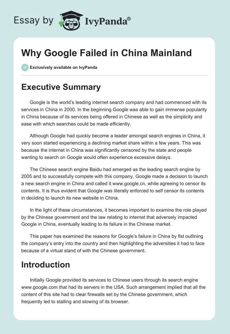 Why Google Failed in China Mainland. Page 1