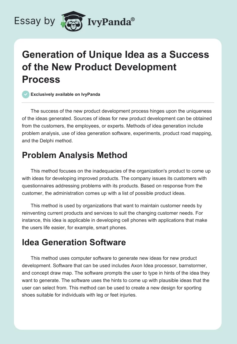 Generation of Unique Idea as a Success of the New Product Development Process. Page 1
