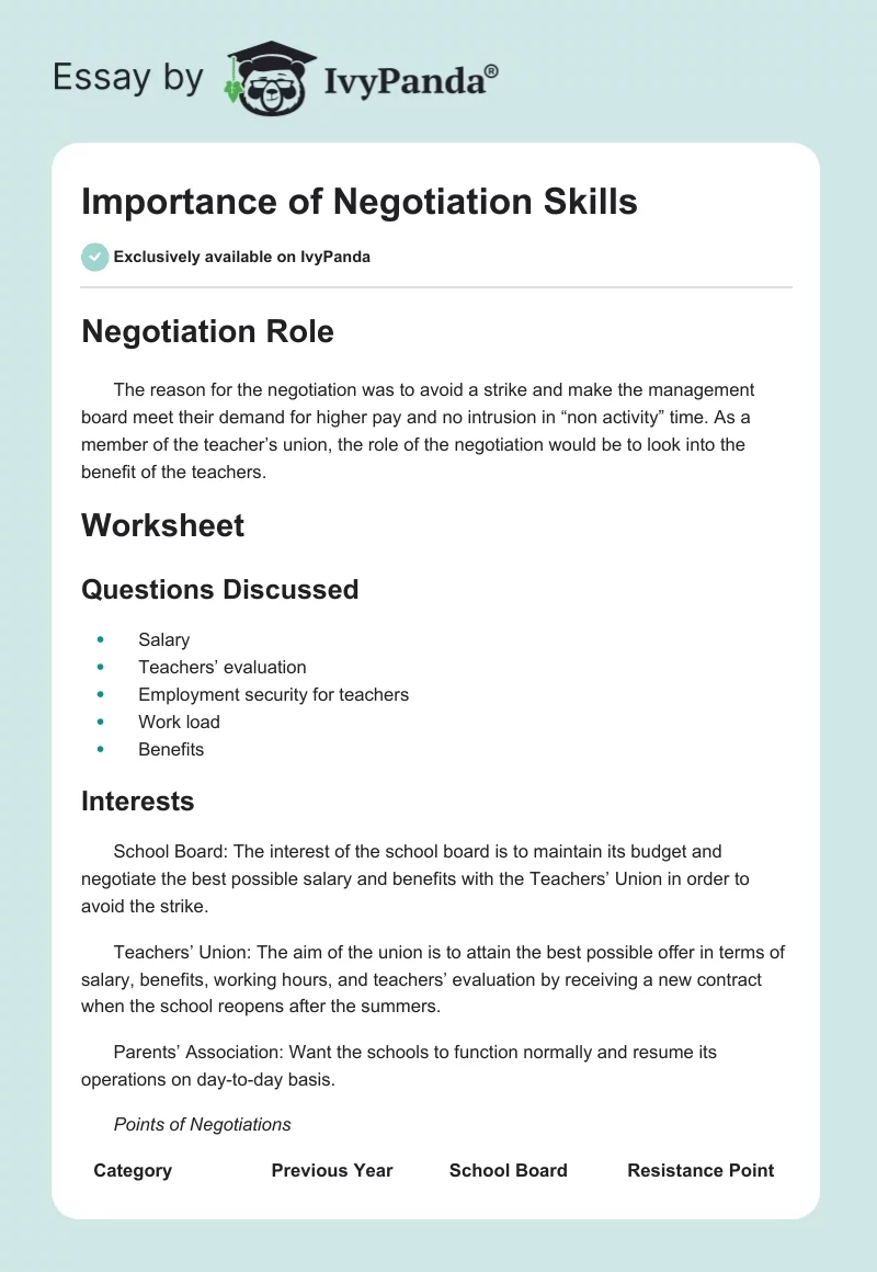 Importance of Negotiation Skills. Page 1