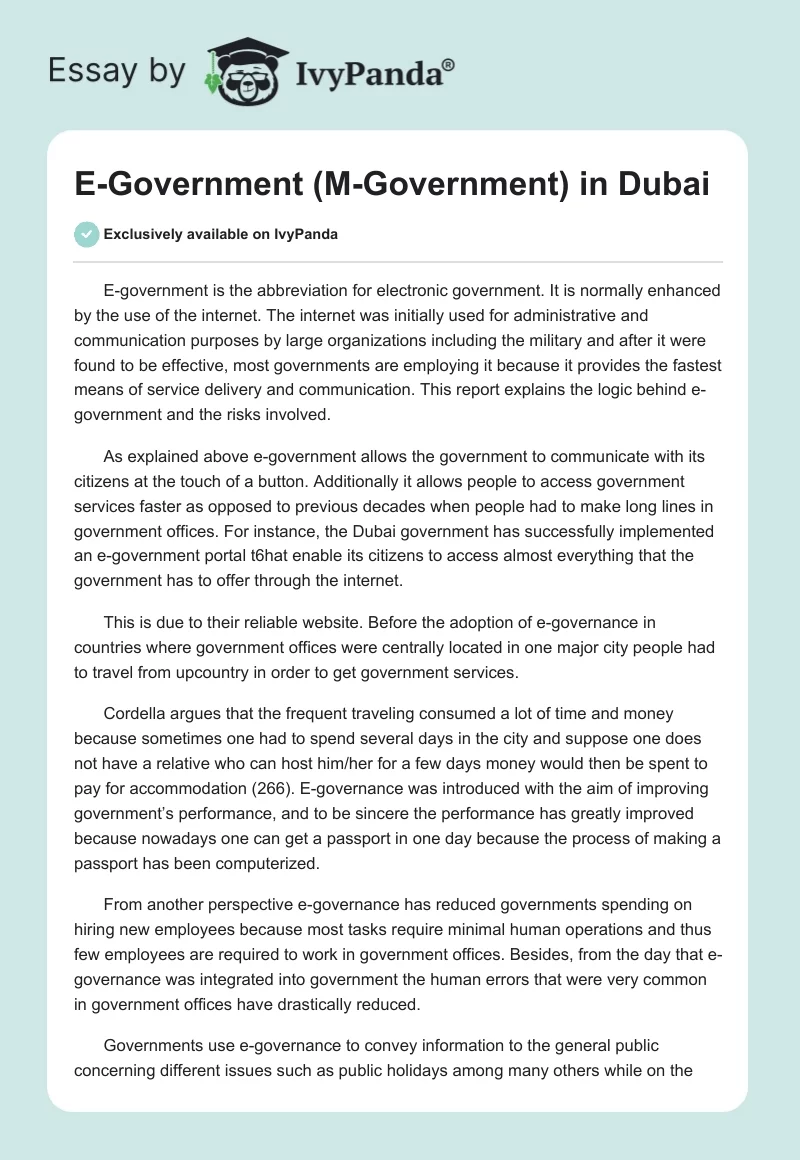 E-Government (M-Government) in Dubai. Page 1