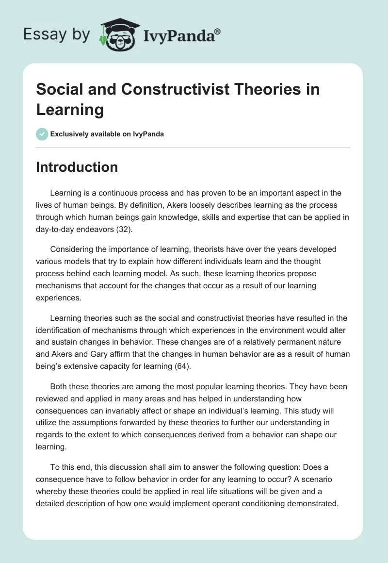 Social and Constructivist Theories in Learning. Page 1