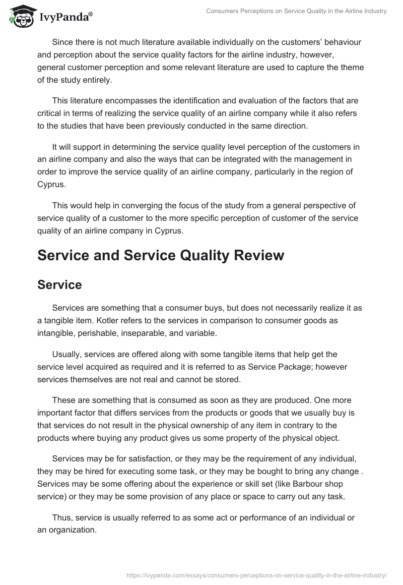 Consumers Perceptions on Service Quality in the Airline Industry. Page 2