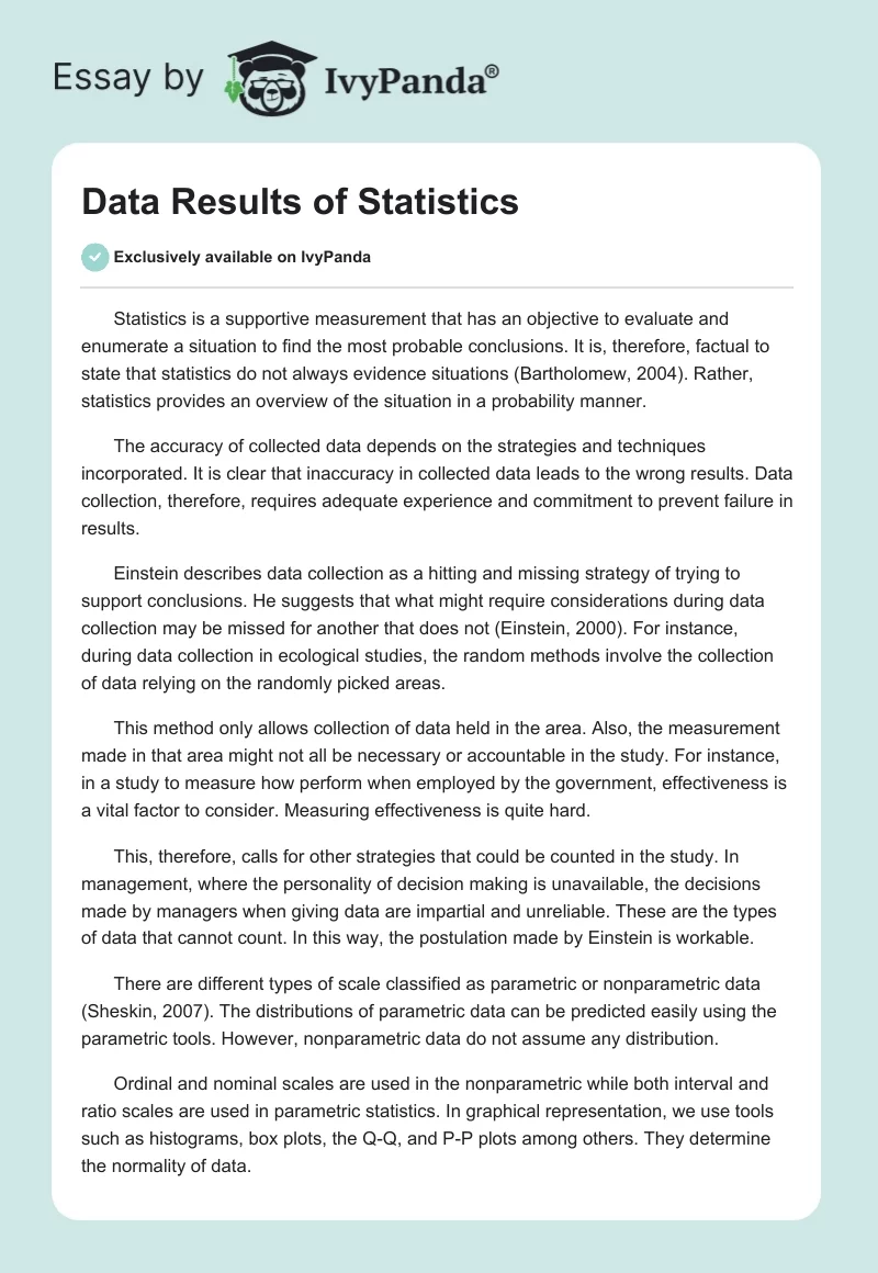 Data Results of Statistics . Page 1