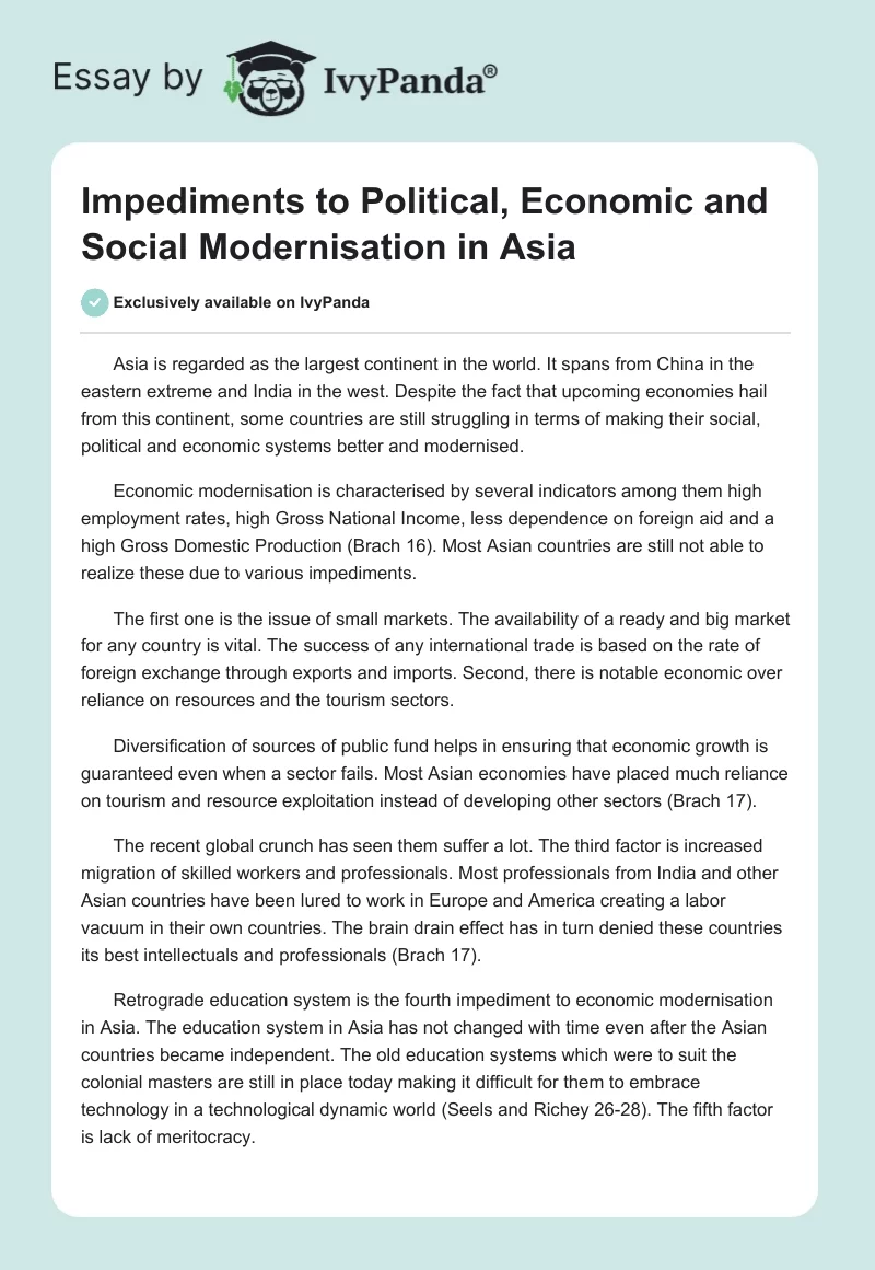 Impediments to Political, Economic and Social Modernisation in Asia. Page 1
