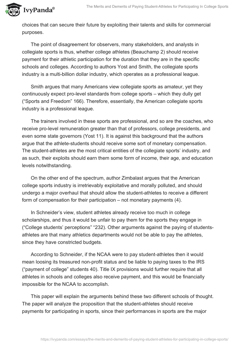 The Merits and Demerits of Paying Student-Athletes for Participating In College Sports. Page 2