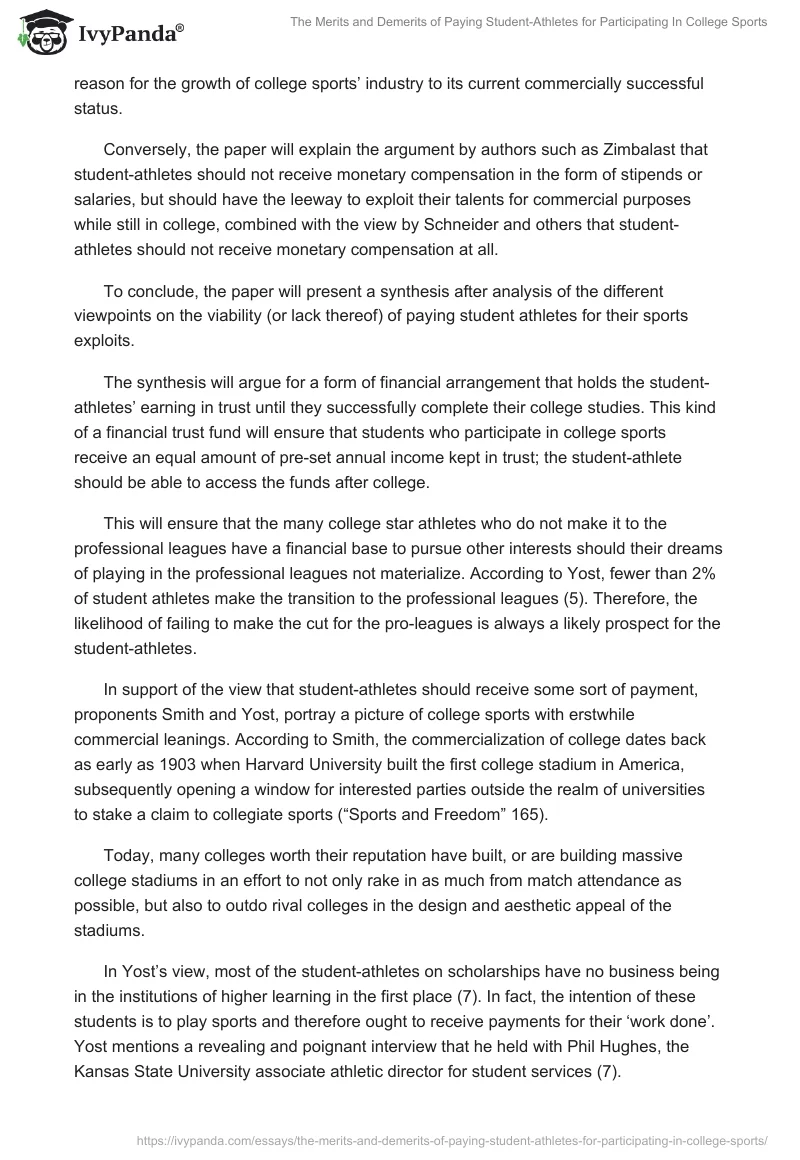 The Merits and Demerits of Paying Student-Athletes for Participating In College Sports. Page 3