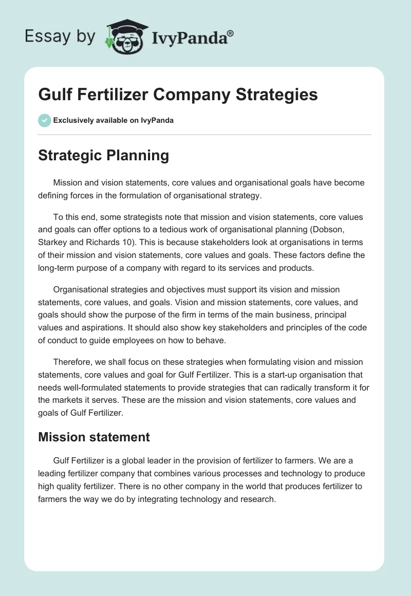 Gulf Fertilizer Company Strategies. Page 1