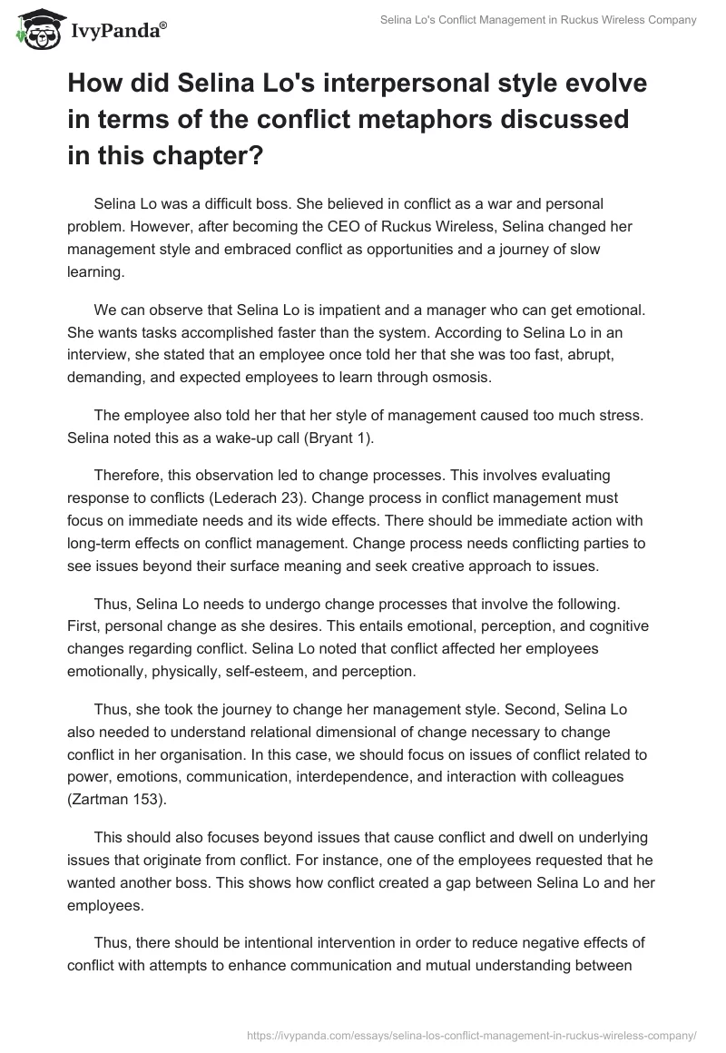 Selina Lo's Conflict Management in Ruckus Wireless Company. Page 2