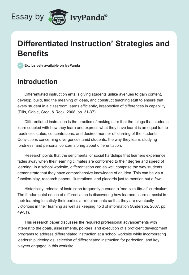 Differentiated Instruction’ Strategies and Benefits. Page 1