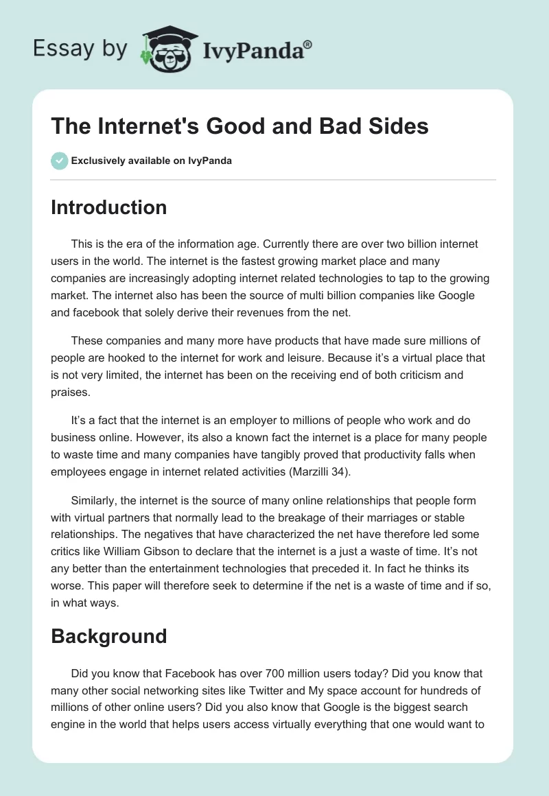 good and bad sides of internet essay