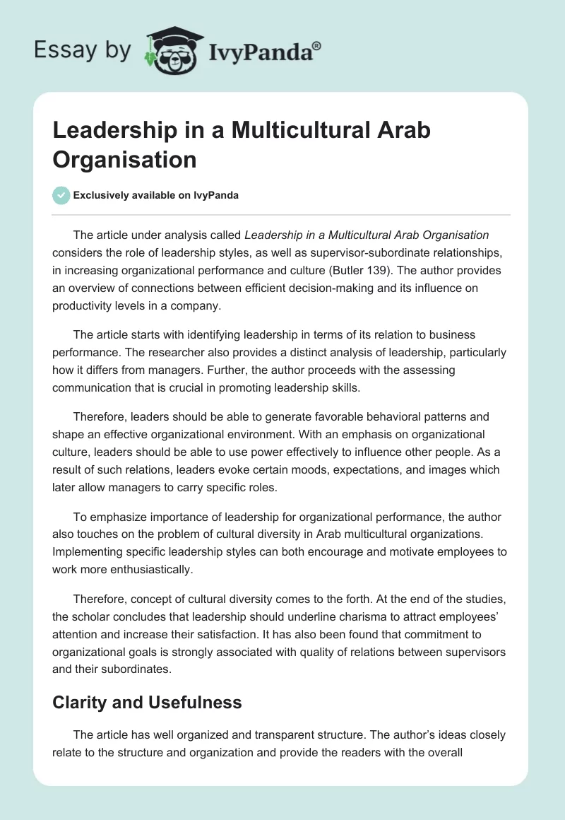 Leadership in a Multicultural Arab Organisation. Page 1