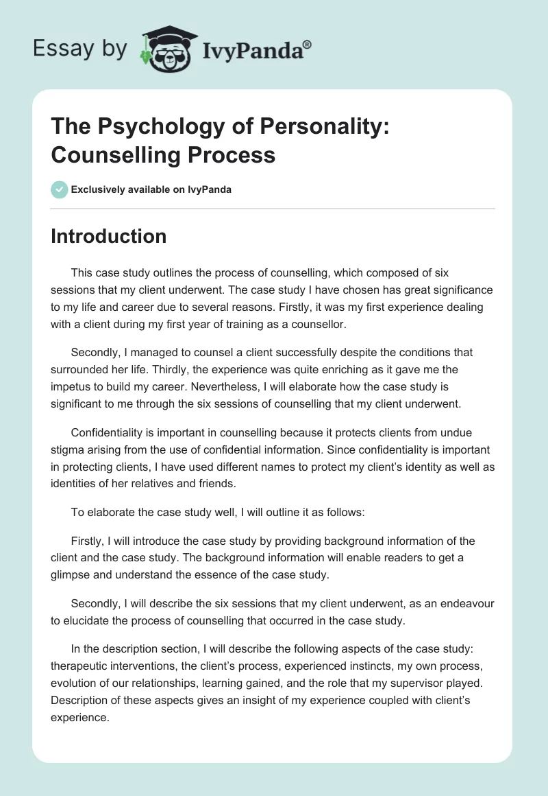 The Psychology of Personality: Counselling Process. Page 1