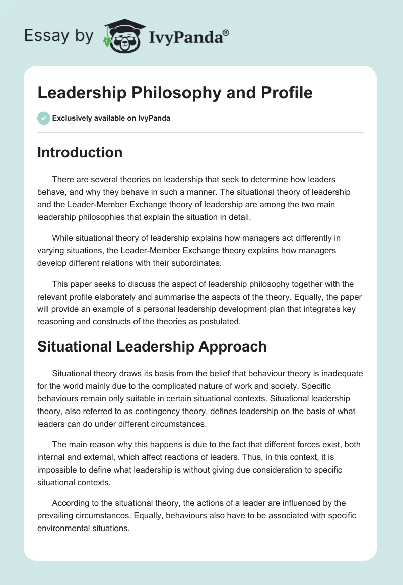 Leadership Philosophy and Profile. Page 1