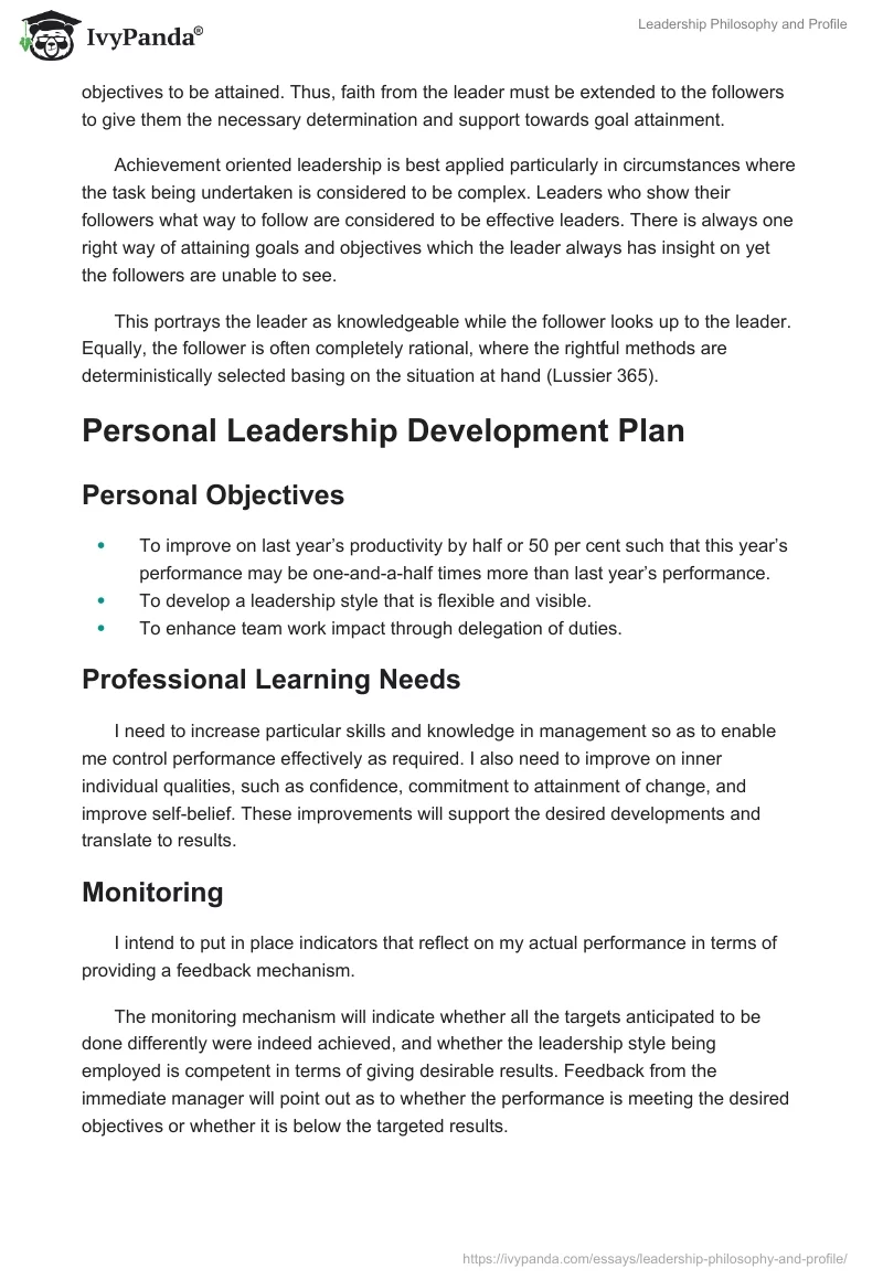 Leadership Philosophy and Profile. Page 4