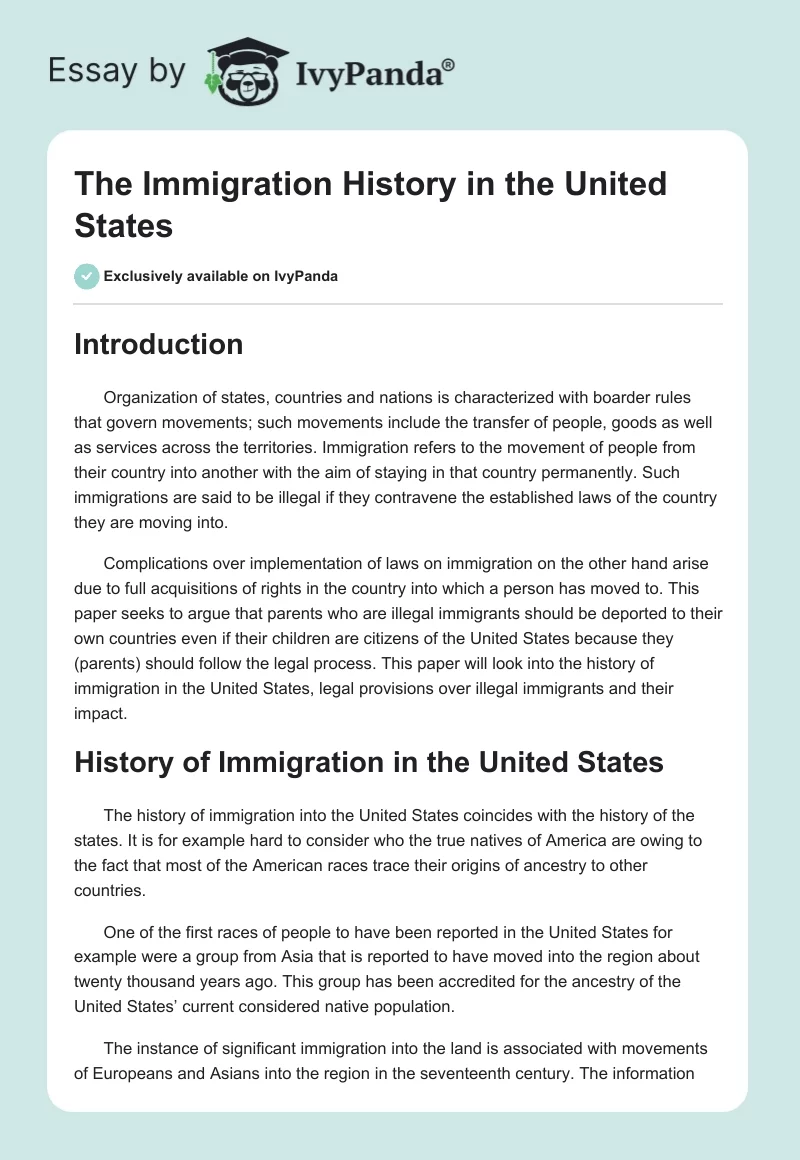 The Immigration History in the United States. Page 1