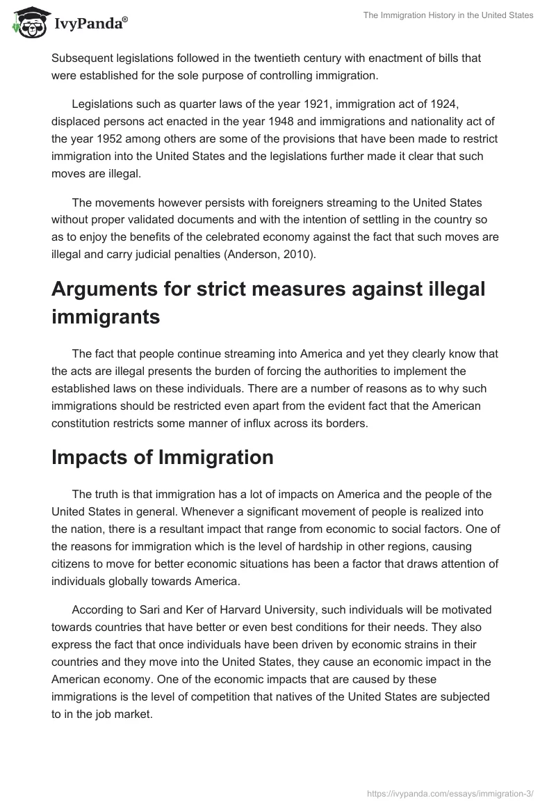 The Immigration History in the United States. Page 3