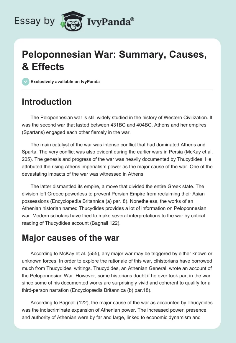 Peloponnesian War: Summary, Causes, & Effects. Page 1