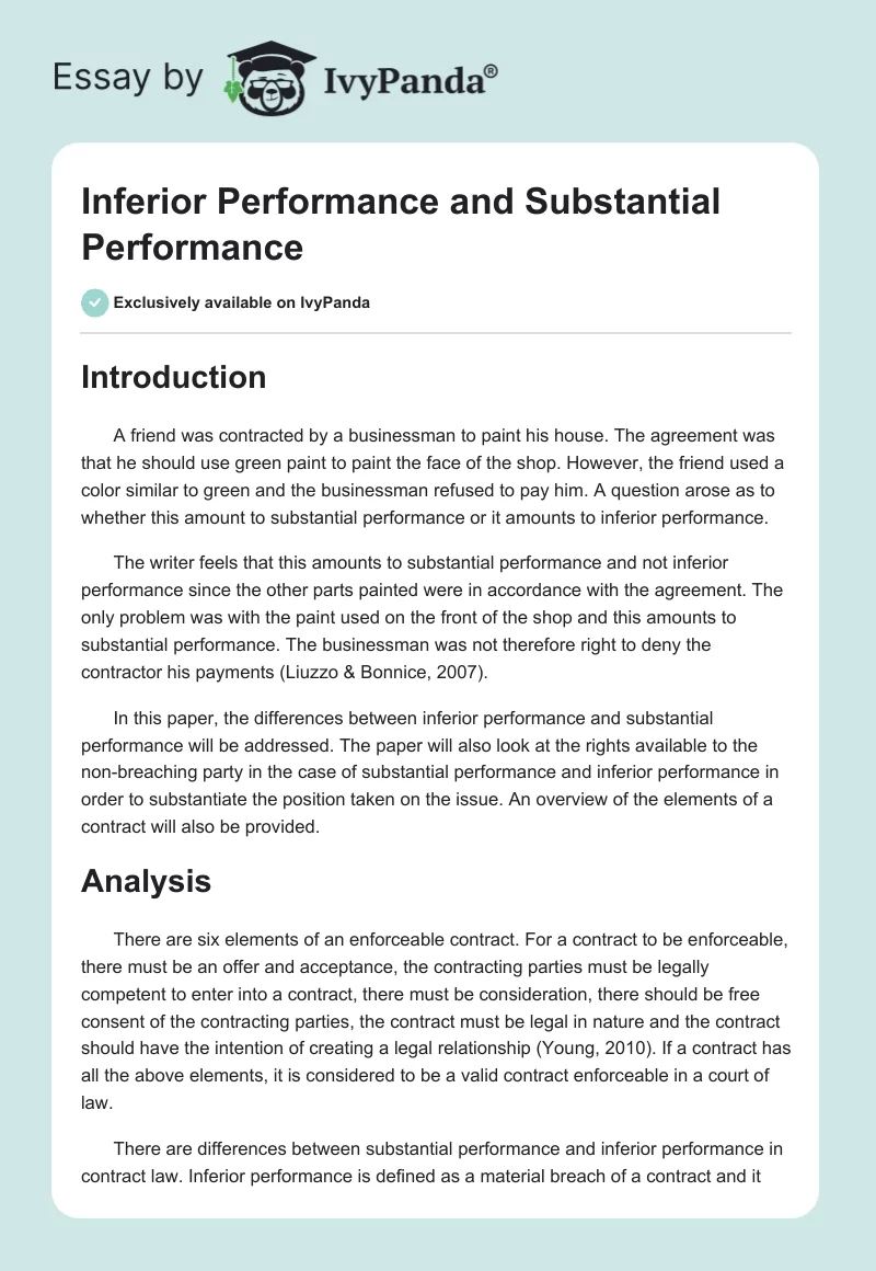 Inferior Performance and Substantial Performance. Page 1