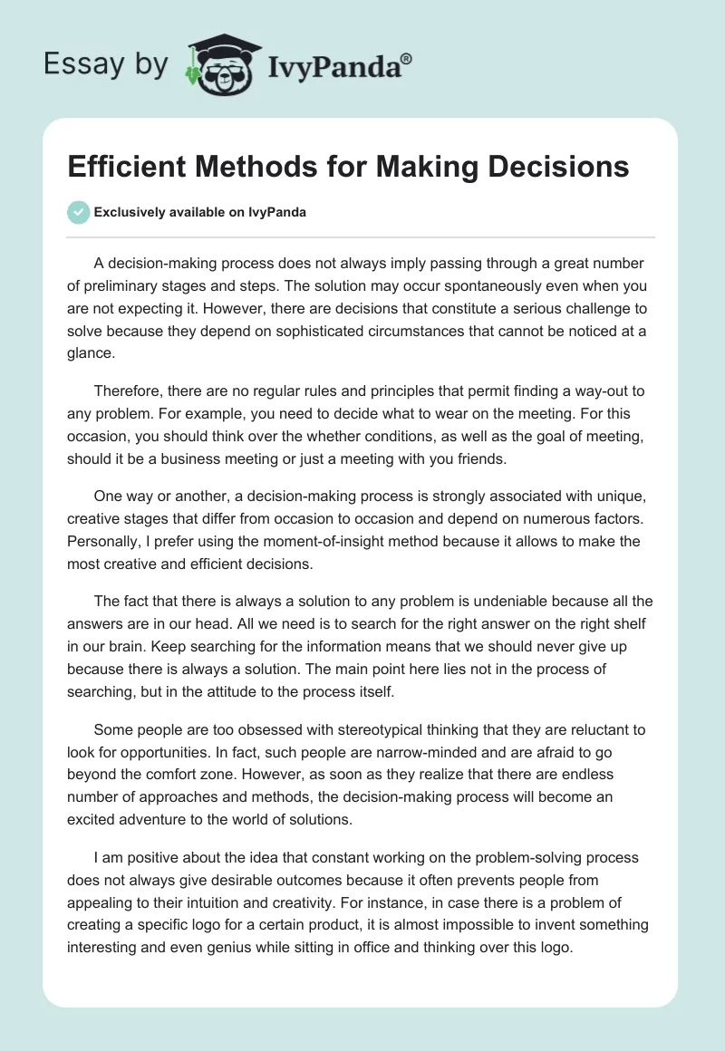 Efficient Methods for Making Decisions. Page 1
