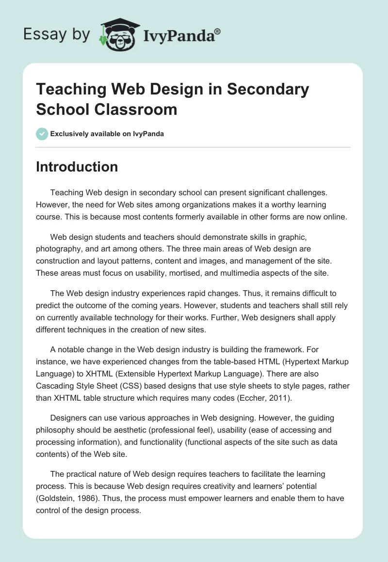 Teaching Web Design in Secondary School Classroom. Page 1