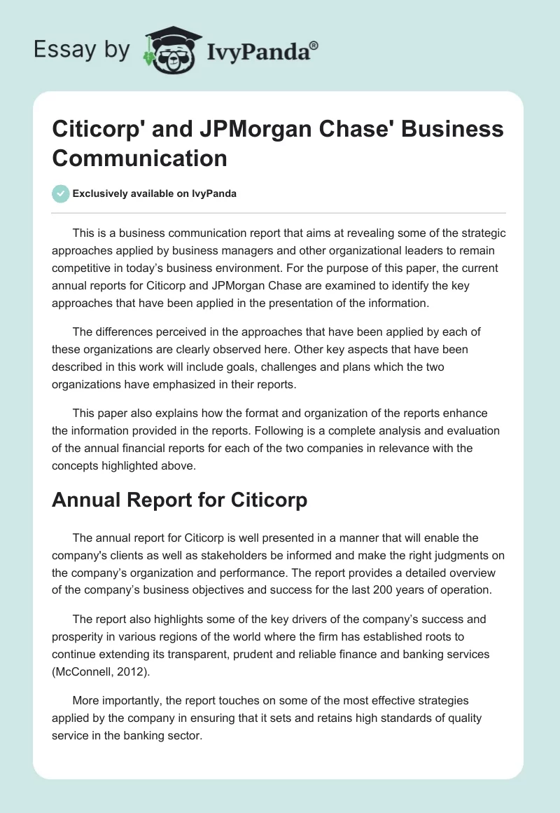 Citicorp' and JPMorgan Chase' Business Communication. Page 1